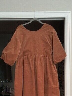 Everlane Rust Brown Corduroy Puff-Sleeve Dress
